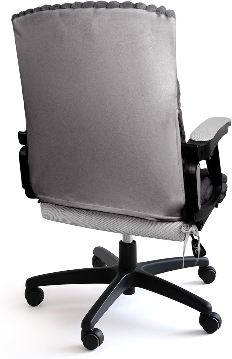 AELS Faux Fur Striped Office Chair Cover, Desk Chair Cover Computer Office Chair Covers - Fits Desk Chair/Armchair, Soft Breathable Fabric - Washable & Removable for Home & Office, Dark Gray - Image 3